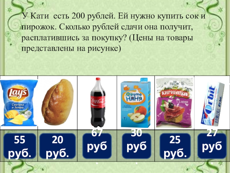 23 сколько рублей. Пирожок в соку. На сколько рублей сок дороже. Купить сколько рублей. Что обязательно купить за 200 рублей.