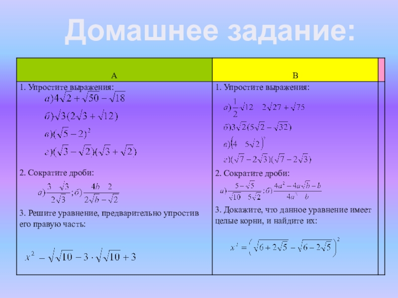 Преобразование выражений содержащих корни 8 класс