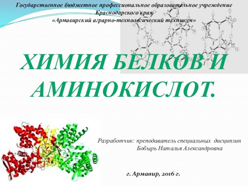 Презентация по химии белков и аминокислот (1 курс)
