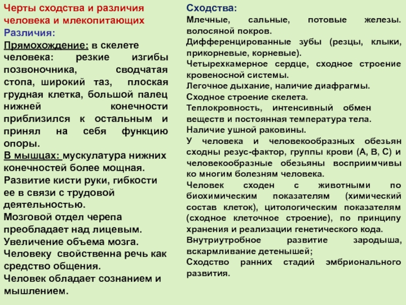 Сходство и отличие человека от животных презентация