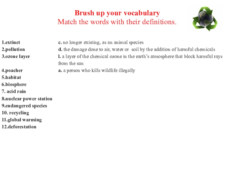 Match the Words with their Definitions.