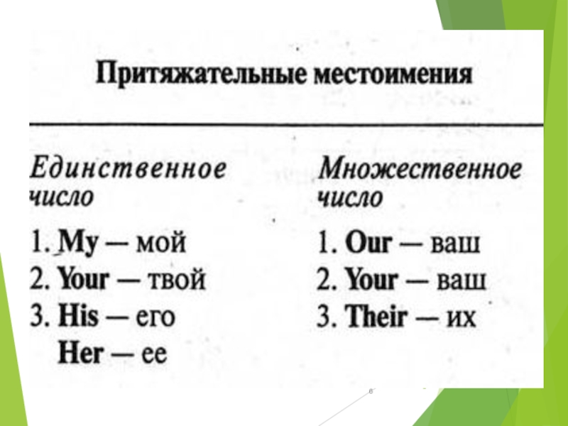 Притяжательные местоимения урок в 6 классе презентация