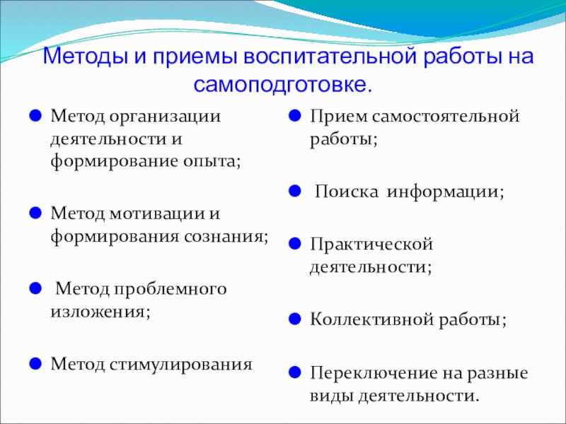 Методы самостоятельной работы