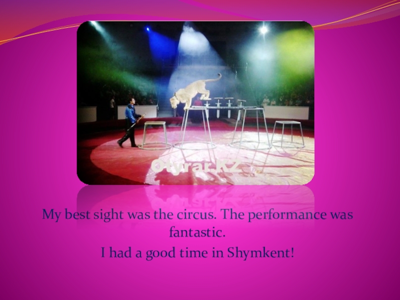 My best sight was the circus. The performance was fantastic. I had a good time in Shymkent!