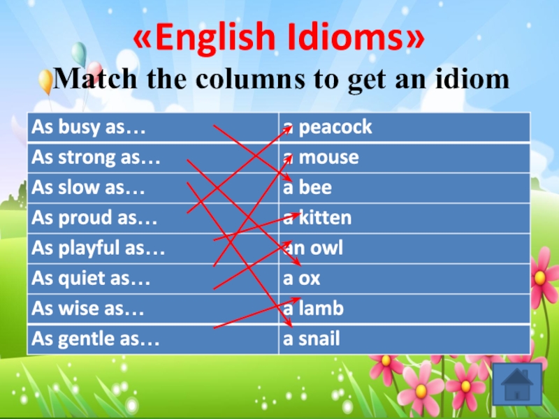 «English Idioms» Match the columns to get an idiom