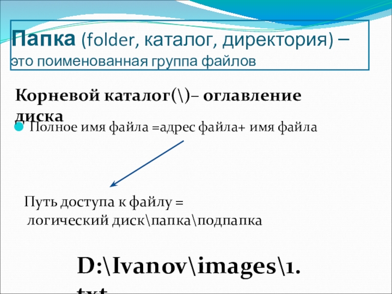 Поименованная группа файлов выделенных по какому либо общему признаку или свойству называется