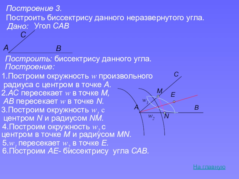 Угол дали. Построение биссектрисы неразвернутого угла. Построить биссектрису неразвернутого угла. Построить биссектрису данного неразвернутого угла. Построение биссектрисы данного угла.