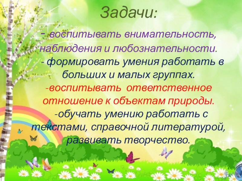 Задачи:   - воспитывать внимательность, наблюдения и любознательности.   - формировать умения работать в больших