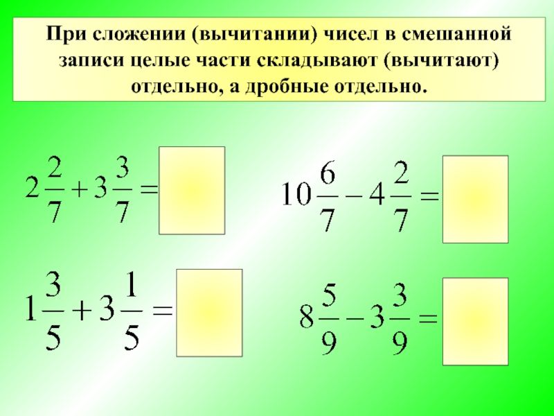 Сложение и вычитание смешанных чисел виленкин 5 класс презентация