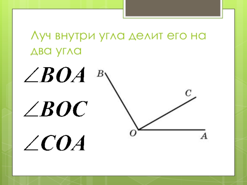 Луч делит угол на 2 угла. Луч внутри угла. Луч делит угол на два угла. 2 Луча внутри угла. Луч который не делит угол на два угла.