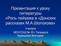 Презентация к уроку литературы Роль пейзажа в Донских рассказах М.А.Шолохова