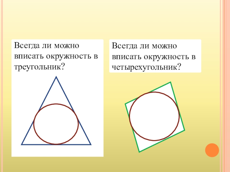 Круг всегда. Вписанная и описанная окружности в треугольники и Четырехугольники. Вписанная окружность в треугольник и четырехугольник. Фигуры вписанные в окружность. Какие фигуры можно вписать в окружность.