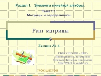 Презентация по дисциплине Элементы высшей математики на тему: Ранг матрицы - урок 6-ой. Рекомендовано для выпускников СПО.