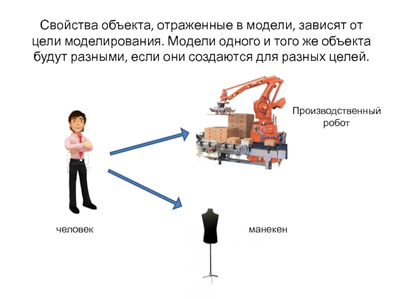 Зависит от модели. Свойства объекта отраженные в модели. Свойство объекта отражённое в модели зависят от цели моделирования. Свойства объекта человек. Модели одного и того же объекта.