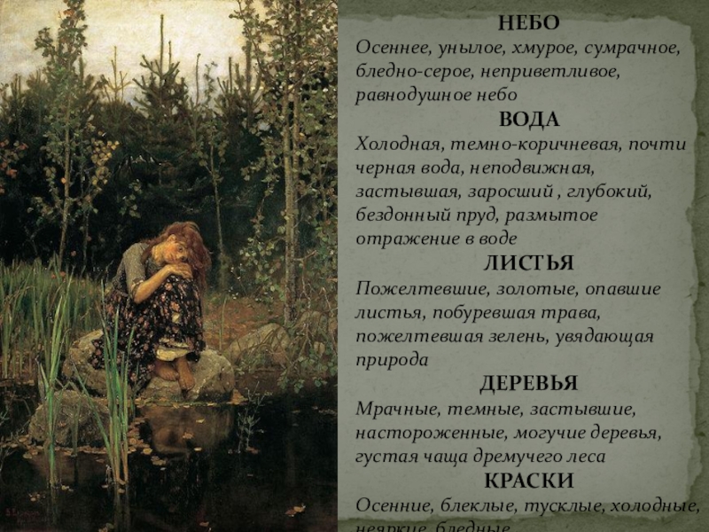 Сочинение по картине васнецова аленушка 4 класс по плану