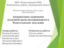 Проектная работа. Антропогенное загрязнение воздушной среды автотранспортом в Разметелевском поселении.