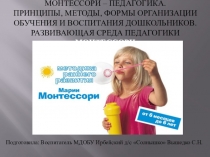 Монтессори педагогика. Принципы, методы, формы организации обучения и воспитания дошкольников. Развивающая среда педагогики.