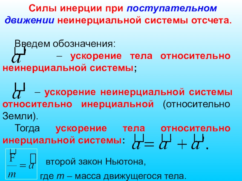 Силой инерции называется. Силы инерции при поступательном движении. Сила инерции.