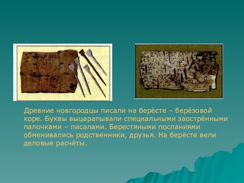 Как именно писали на бересте этим стержнем. Древние новгородцы писали. Заостренными палочками – писалами на бересте. Писали на бересте (коре берёзы).. Писали на коре бересты.