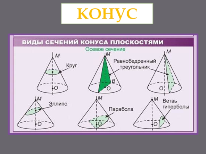 6 конусов. Виды конусов. Типы и виды сечения конусов. Сечения конуса геометрия. Разновидномти Коносов.