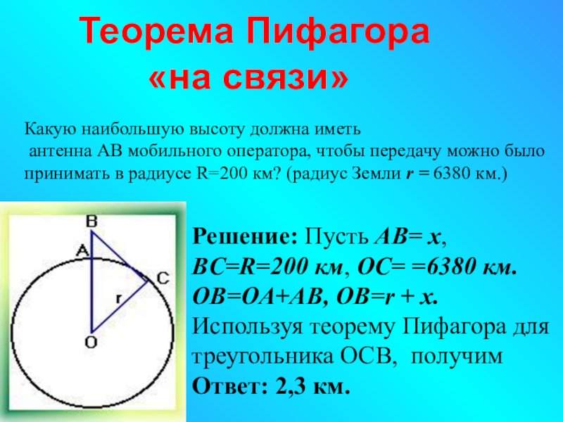 Теорема пифагора окружность. Теорема Пифагора теорема. Теорема Пифагора в мобильной связи. Практическое применение теоремы Пифагора в жизни. Какую наибольшую высоту должна иметь антенна мобильного оператора.