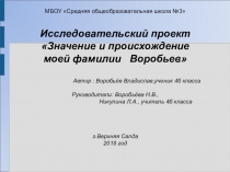 Презентация к проекту Значение и история фамилии Воробьёв , 4 класс