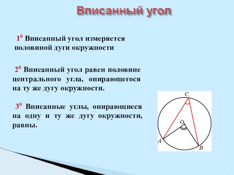 Презентация вписанные и центральные углы и их свойства