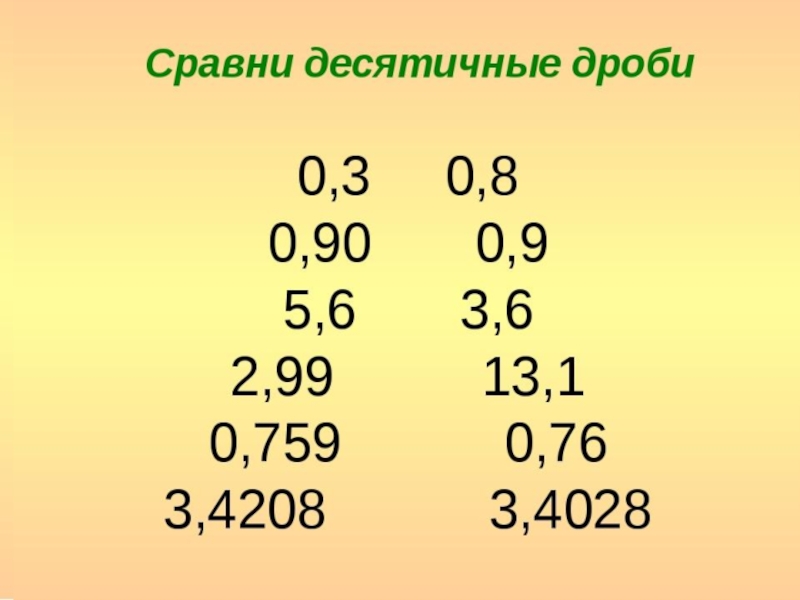 Сравнение десятичных дробей презентация