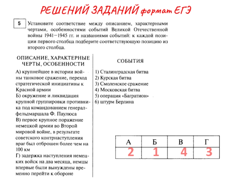 РЕШЕНИЙ ЗАДАНИЙ формат ЕГЭ 2   1    4   3