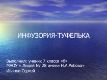 Презентация по биологии на тему : Инфузория-туфелька, выполнил ученик 7 класса, Иванов Сергей.