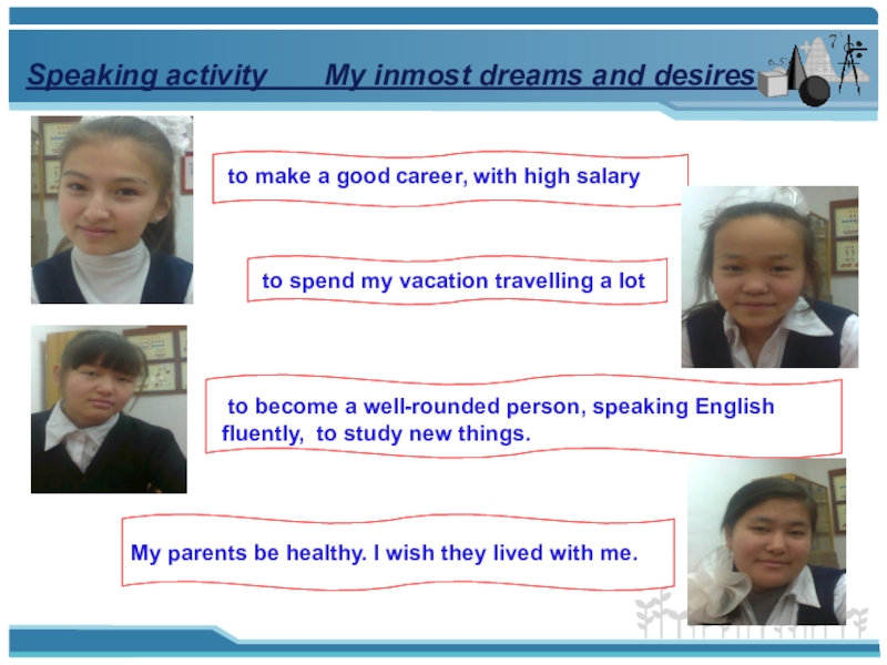 Speaking activity    My inmost dreams and desires to make a good career, with high