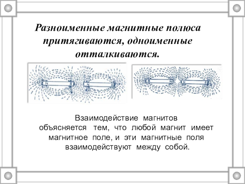 По рисунку определите будут ли взаимодействовать два плоских магнита не взаимодействуют