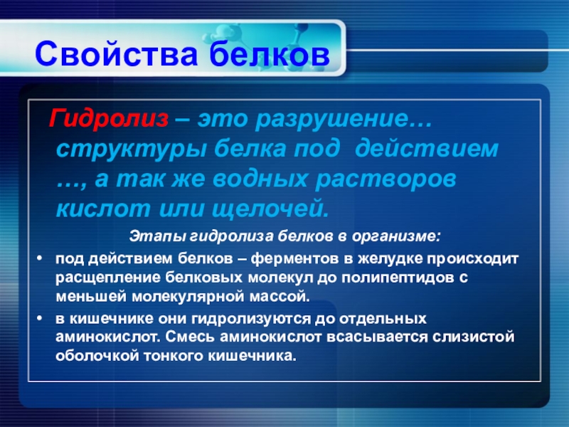 Биологические свойства белков. Разрушение структуры. Физические свойства белка кратко. Заключение о разрушении строения.