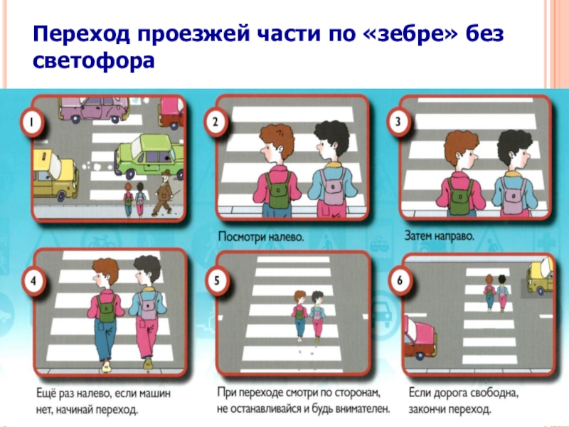 Правила перехода. Переход проезжей части по зебре без светофора. Алгоритм перехода проезжей части. Переход дороги по зебре. Правила перехода дороги по зебре.