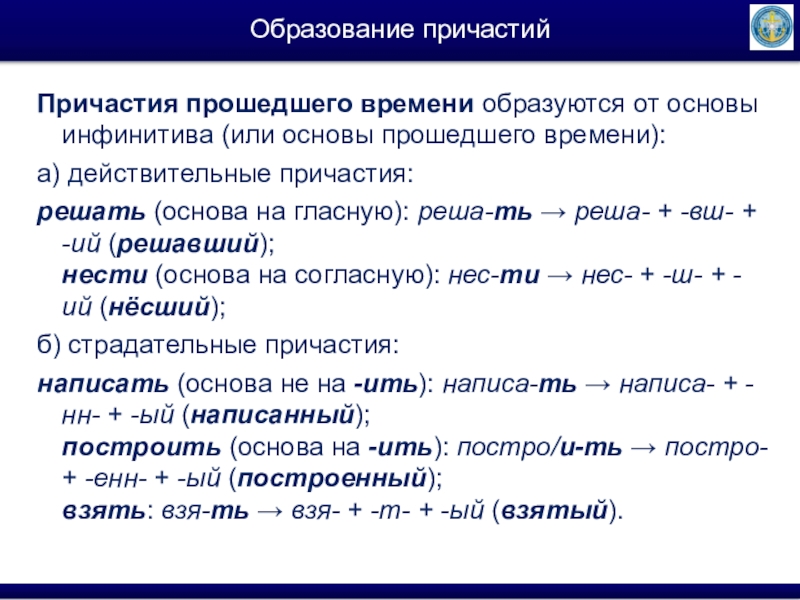 Как образуются причастия