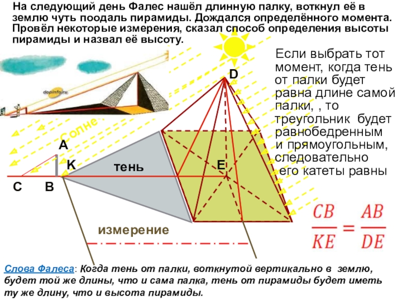 Сторона основания пирамиды хеопса. Фалес Милетский измерил высоту пирамиды. Фалес измеряет высоту пирамиды. Как измерить высоту пирамиды. Как Фалес измерил высоту пирамиды Хеопса.