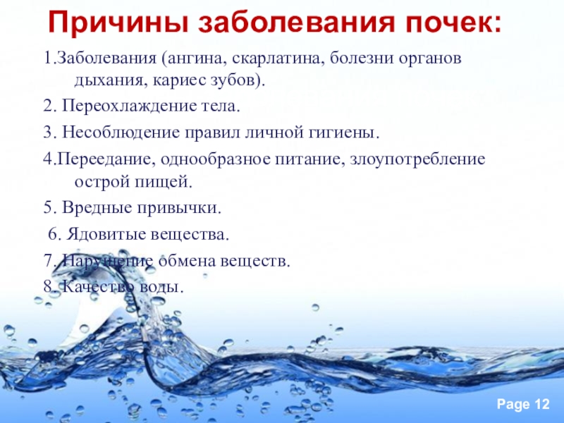 Презентация 8 класс предупреждение заболеваний почек питьевой режим презентация