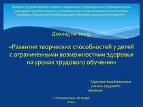 Развитие творческих способностей у детей с ОВЗ на уроках трудового обучения