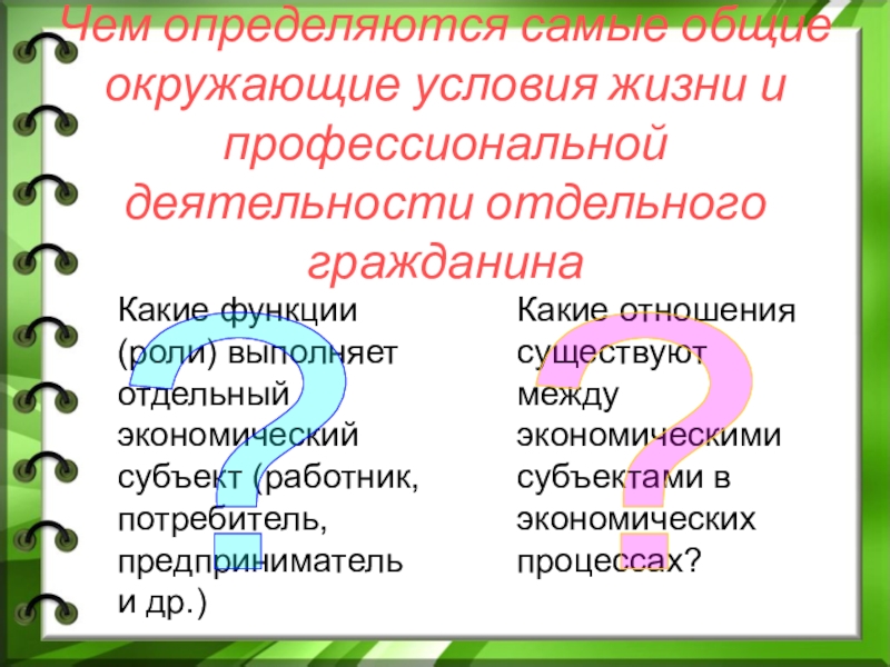 Чем определяются самые общие окружающие условия жизни и профессиональной деятельности отдельного гражданина Какие отношения существуют между