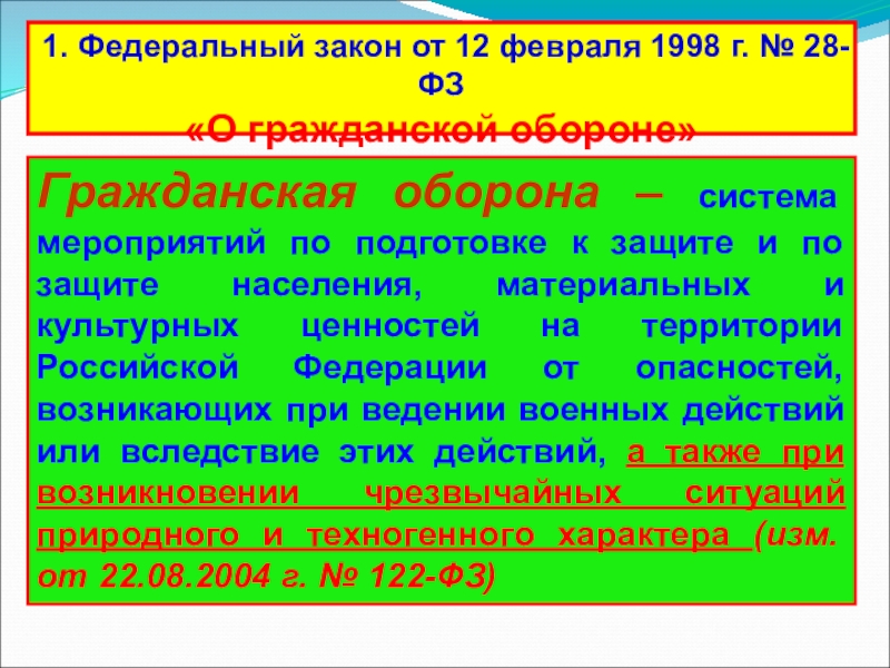 О гражданской обороне от 12.02 1998 г