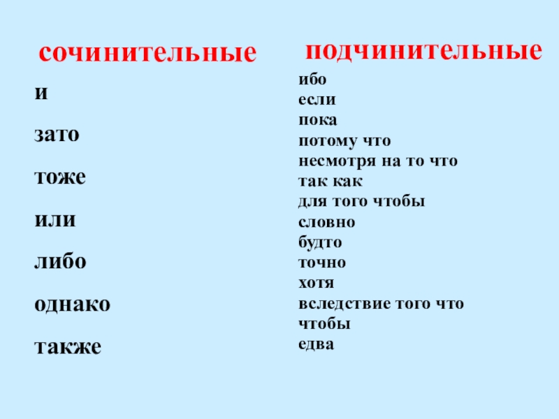 Сочинительные словосочетания. Союзы в русском языке сочинительные и подчинительные.