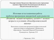 Итоговая аттестационная работа (рабочая программам внеурочной деятельности) Развитие мелкой моторики у детей 6-7 летнего возраста в условиях общеобразовательной школы
