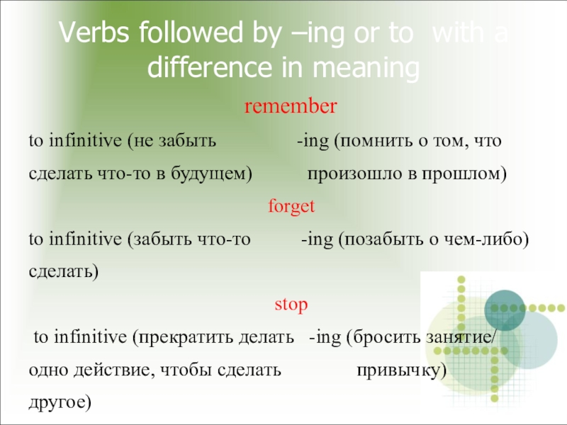 Ing to infinitive правило. Ing to Infinitive. Forget to ing. Verb Infinitive or ing form.