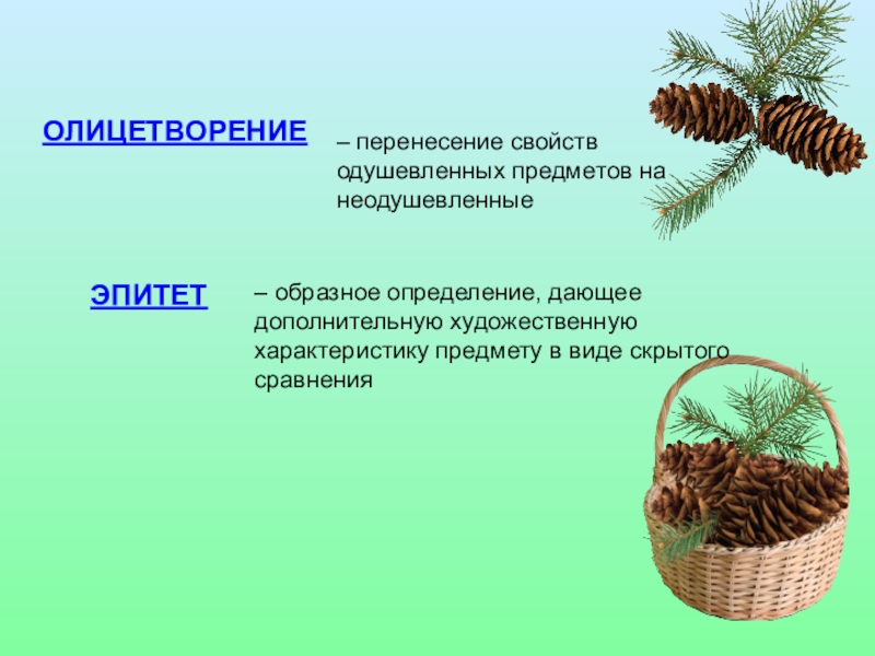 Корзина с еловыми шишками олицетворения