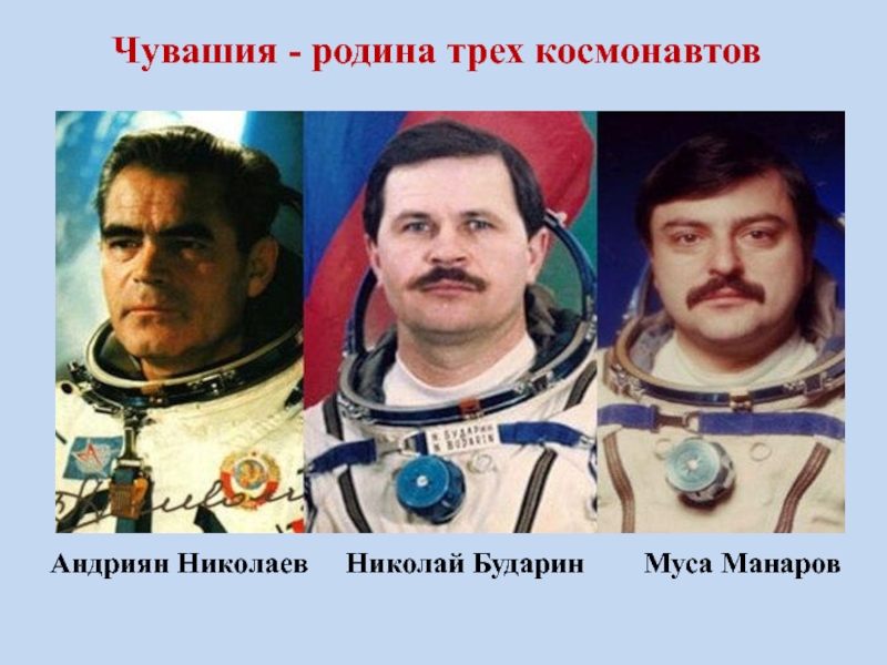 Чувашия - родина трех космонавтов Андриян Николаев   Николай Бударин    Муса Манаров