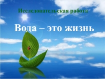 Презентация исследовательской работы Вода-это жизнь