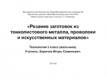 Презентация по технологии на тему Резание заготовок из тонколистового металла и проволоки (5 класс, мальчики).