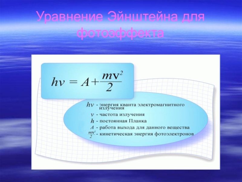 Фотоэффект уравнение эйнштейна презентация 11 класс