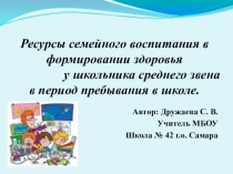 Презентация по теме Ресурсы семейного воспитания в формировании здоровья у школьника среднего звена в период пребывания в школе.