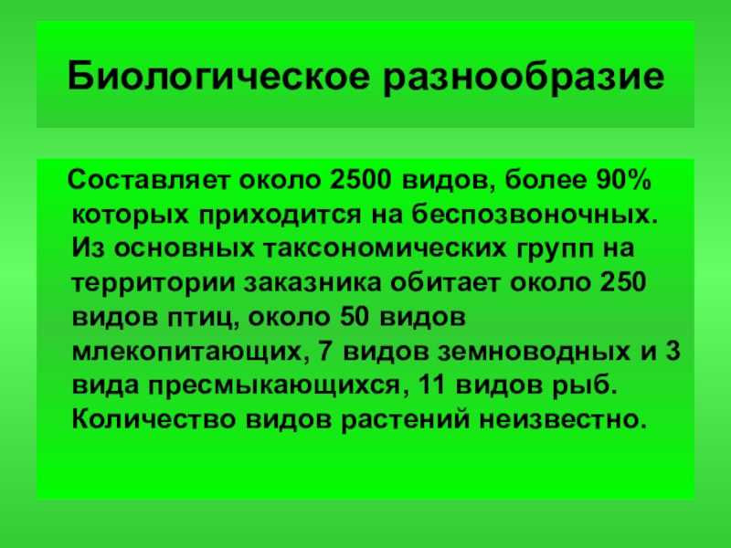 Описание видового разнообразия